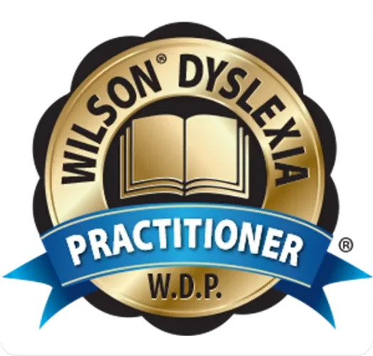 Badge representing certification as a Wilson Dyslexia Practitioner.